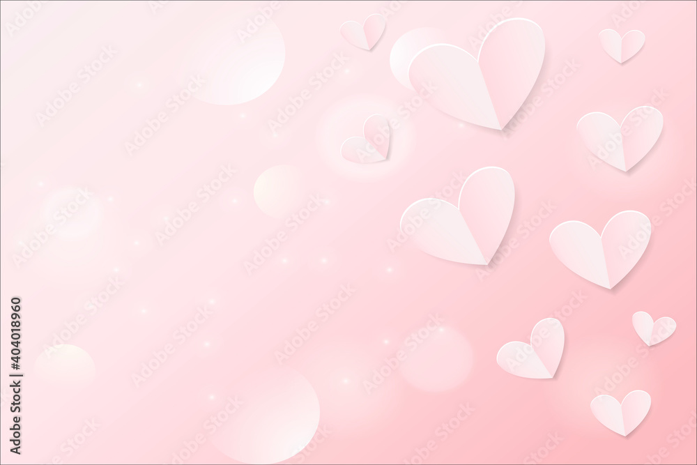 Paper elements in shape of heart  on pink background. Vector symbols  Valentine's Day, birthday greeting card design.