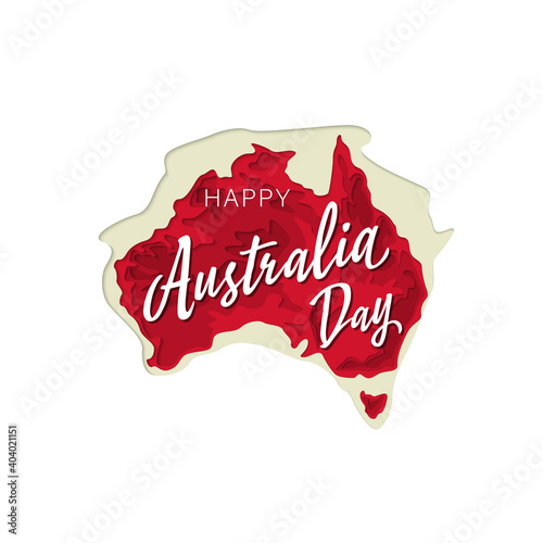 Happy Australia republic day. Typographic poster paper cut style. Lettering greeting card. National banner poster. Multilayer paper cut applique Australian. Republic day celebration paper art style