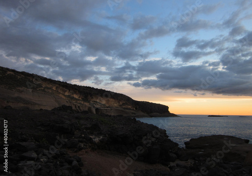 Seascape with sunset in the South of Tenerife Island. Canary Islands. Spain.