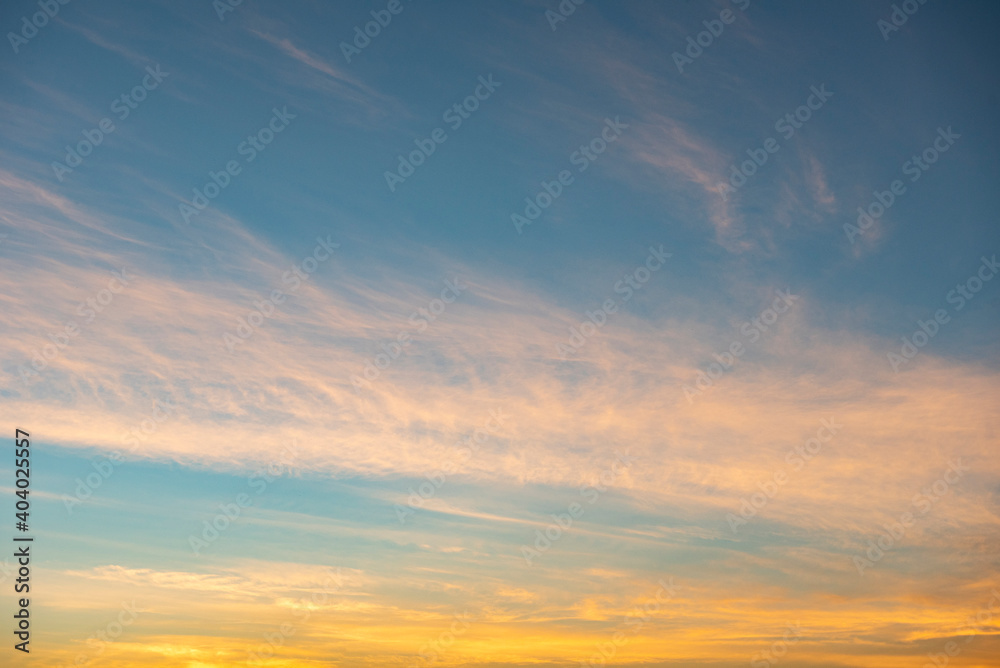 Colorful sky sunrise or sunset with cloud beautiful, Yellow and blue sky background.