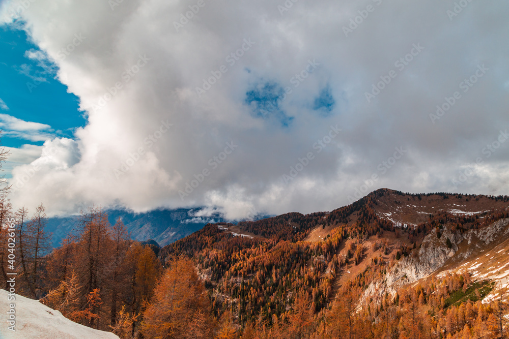 Trekking in a cloudly autumn day in the Dolomiti Friulane, Friuli-Venezia Giulia