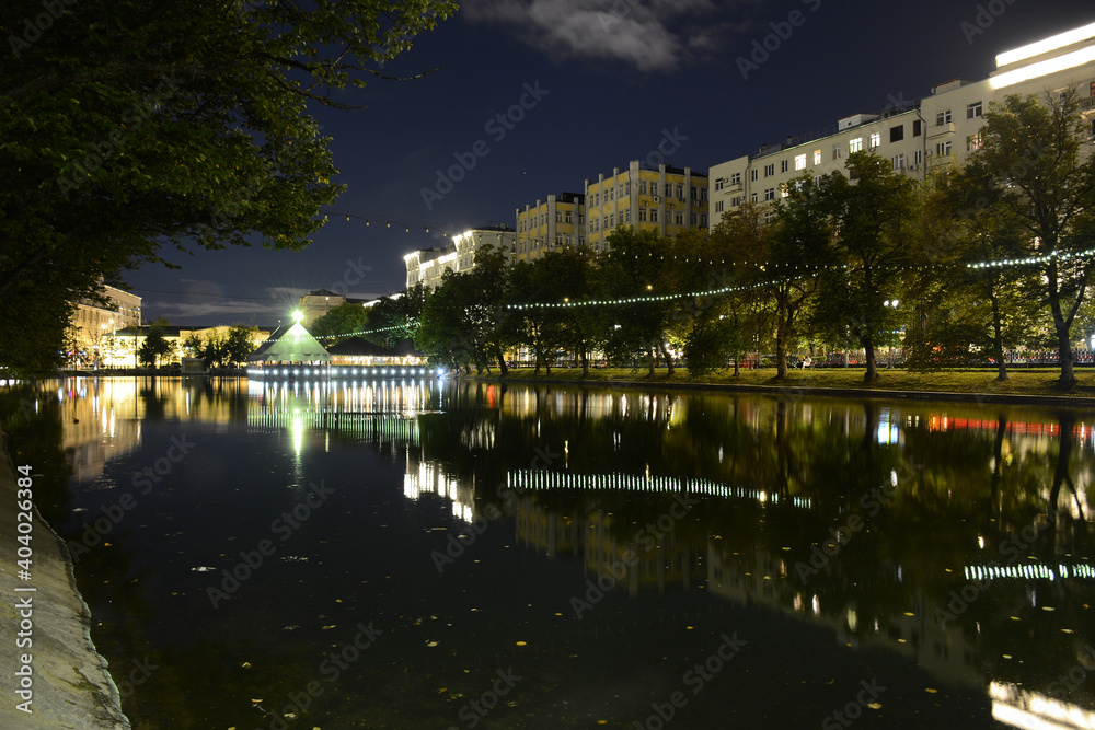 Fototapeta premium MOSCOW, RUSSIA - September 10, 2020: View of Clean ponds at night