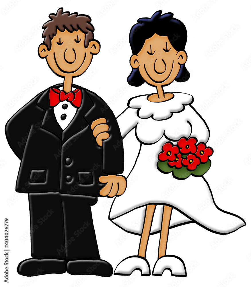 Hochzeitskarte Einladung Brautpaar Cartoon, Comic, Illustration Stock