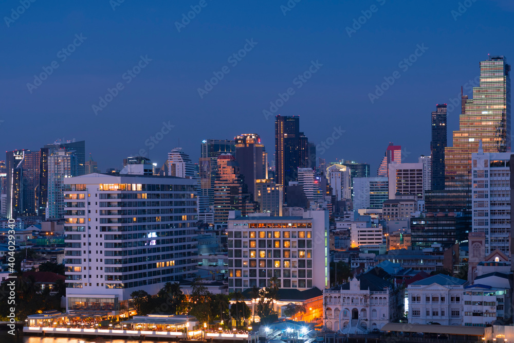Bangkok city scape at night with down town business district.