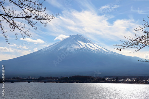 Lake Kawaguchi with Mt. Fuji in the background in Japan. © LilyRosePhotos