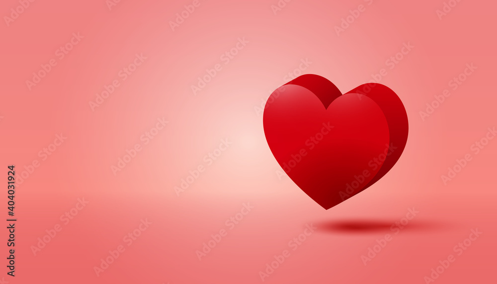 Realistic 3d heart for Valentine's Day on pink background. Love concept, celebration card, vector illustration Realistic 3d heart for Valentine's Day on pink background. Love concept, celebration card, vector illustration