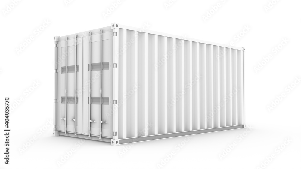 3D rendering white cargo container on white background 3D rendering white cargo container on white background