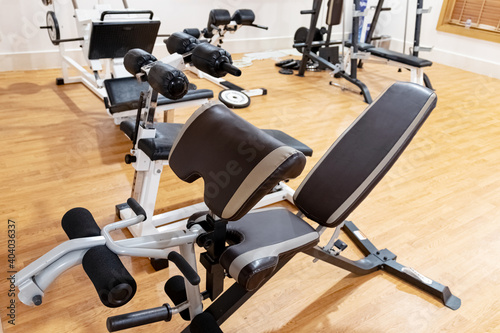 Sports equipment for fitness. An active lifestyle, a room for sports.