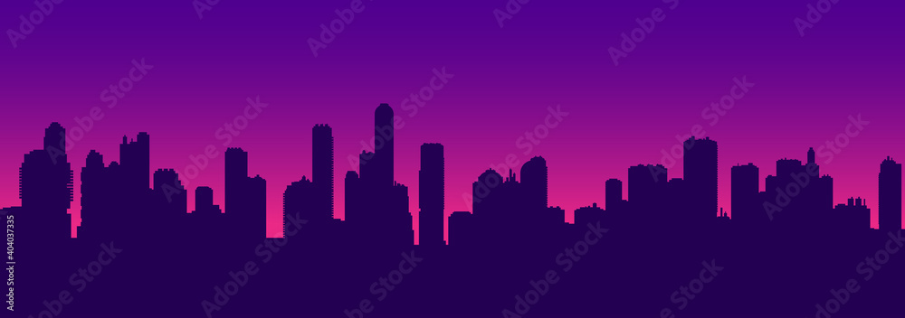 Futuristic sunset cityscape silhouette