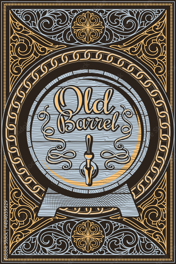 Old barrel  - ornate vintage decorative label