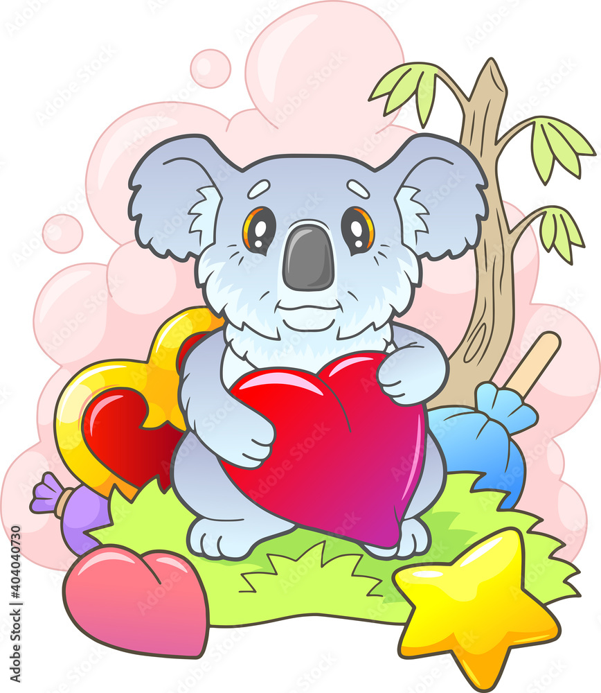 Fototapeta premium little cute koala sitting on the grass, funny illustration