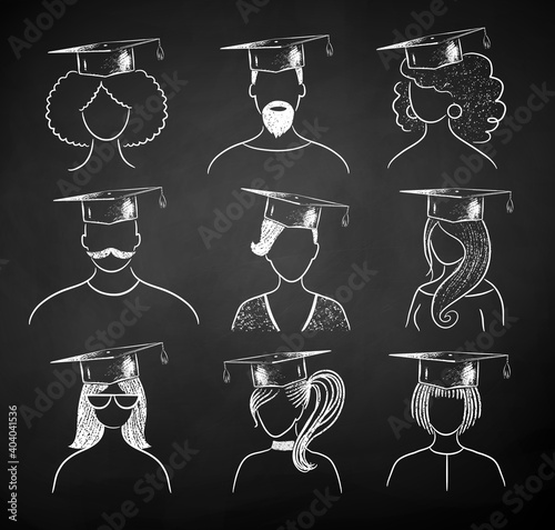 Set of students wearing mortarboards