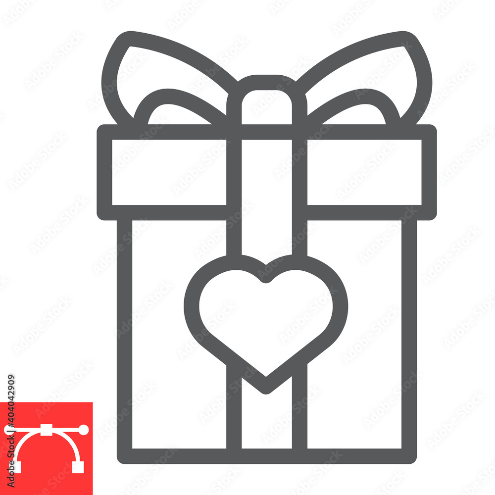 Gift line icon, valentines day and love package, present sign vector graphics, editable stroke linear icon, eps 10. Gift line icon, valentines day and love package, present sign vector graphics, editable stroke linear icon, eps 10.