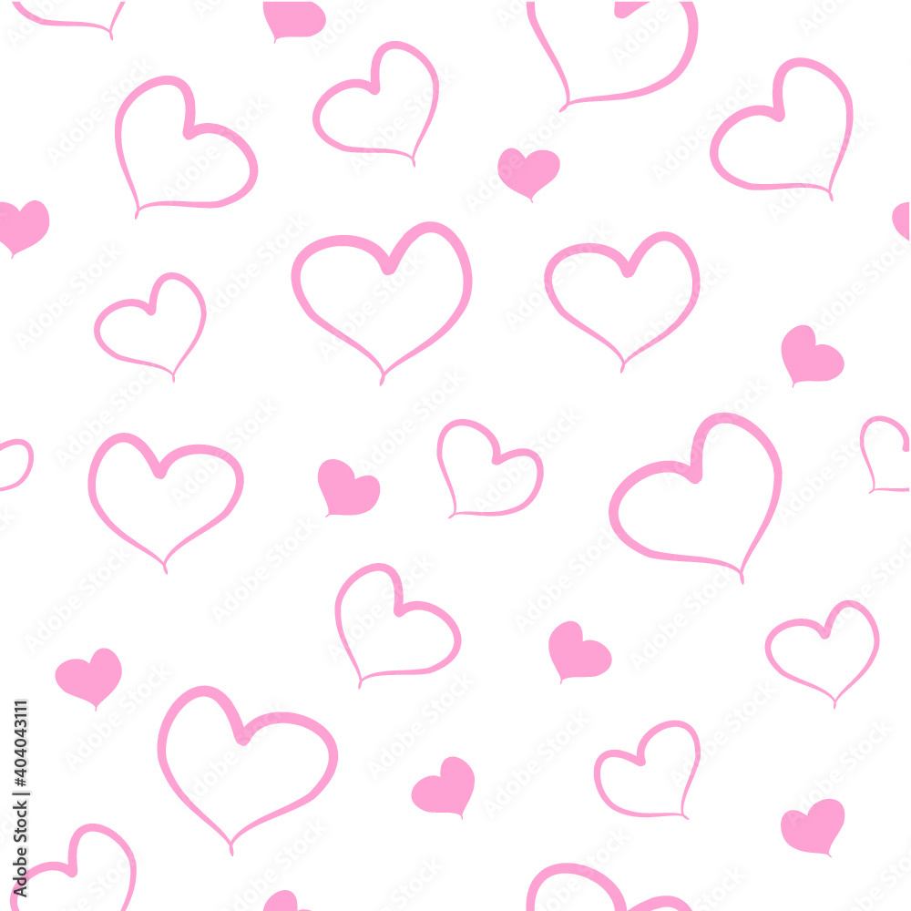 Light seamless pattern with pink hearts. One color, vector.