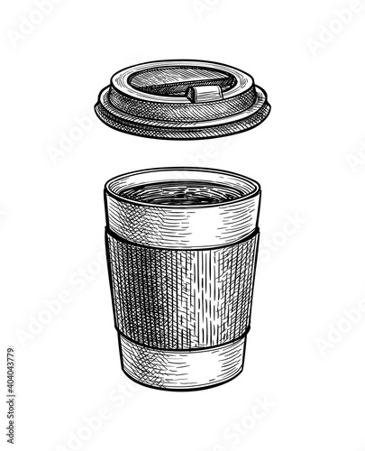 Ink sketch of hot drink in paper cup.