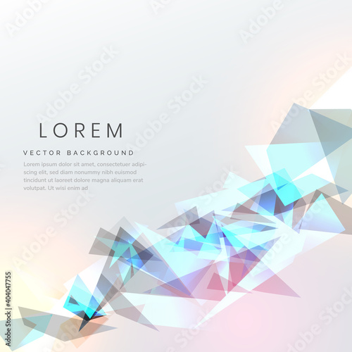 Abstract blue geometric triangles shape with light effect on grey background.