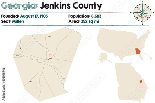 Large and detailed map of Jenkins county in Georgia  USA.