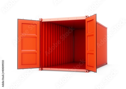 3D Rendering Open Empty red cargo container on white background