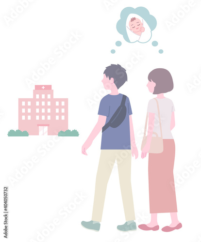 不妊治療のために病院へ行く夫婦のイラスト