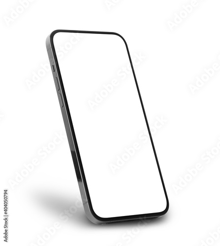 Obraz na plátně Black mobile smartphone mockup with blank screen isolated on white background with clipping path, Can use mock-up for your application or website design project