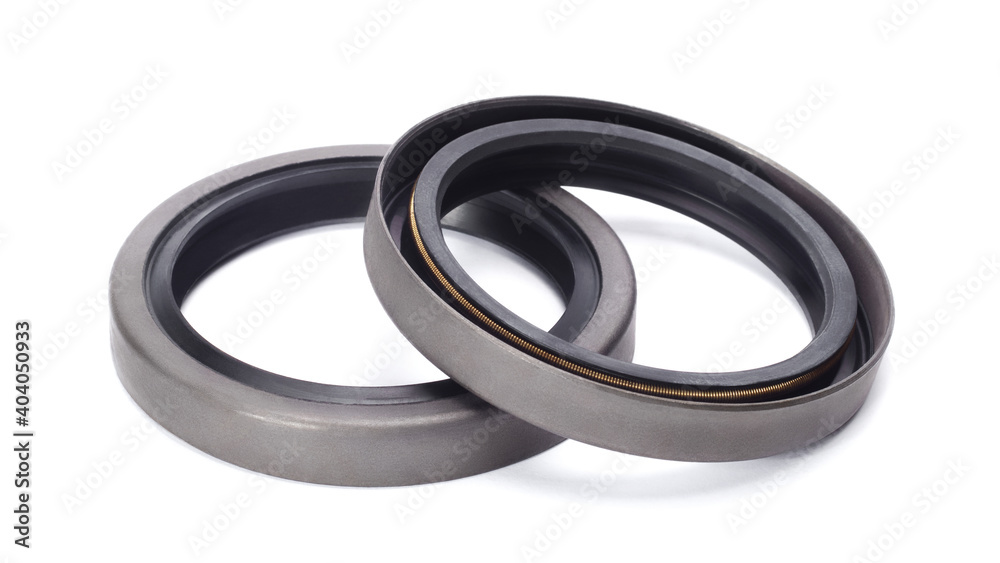 Two rubber reinforced oil seals for shafts and for car motor engines ...