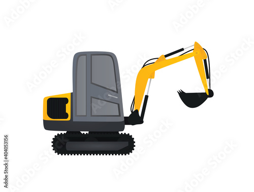 Small yellow excavator. vector illustration.