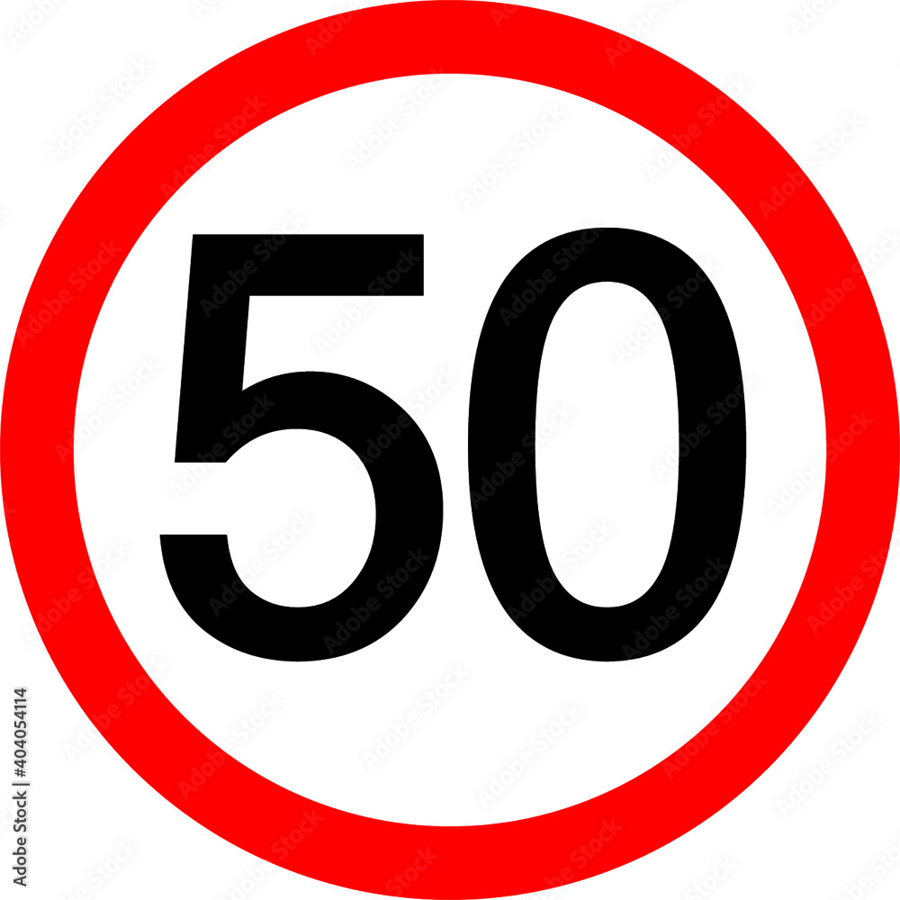 Round traffic sign, Speed limit 50 km/h. Round traffic sign, Speed limit 50 km/h.