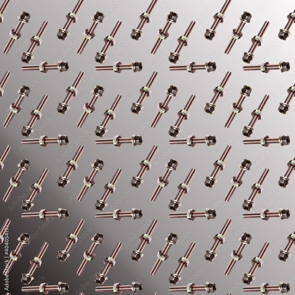 Bolt and nut, washer on a black and white gradient background. pattern, close-up, wallpaper, texture, copy space for text Bolt and nut, washer on a black and white gradient background. pattern, close-up, wallpaper, texture, copy space for text
