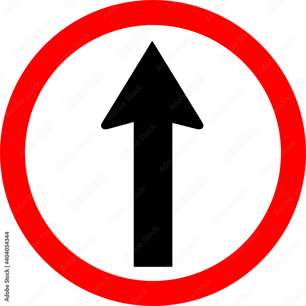 Round traffic sign , Go straight. Allow go straight only. Round traffic sign , Go straight. Allow go straight only.