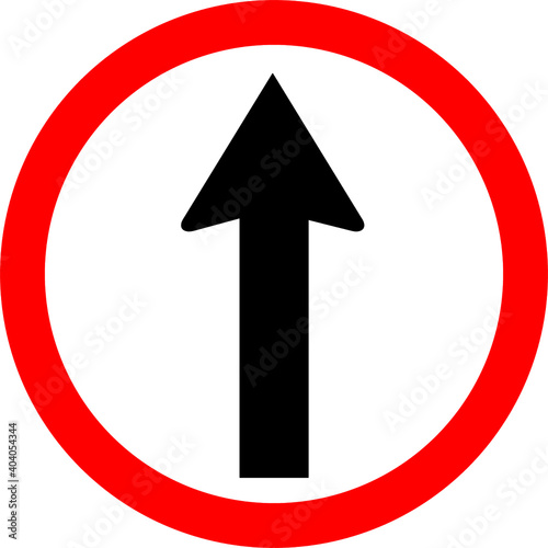 Round traffic sign , Go straight. Allow go straight only.