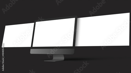 Black Desktop Computer Mockup With Multiple Floating Screens