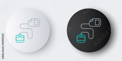 Line Retractable cord leash with carabiner icon isolated on grey background. Pet dog lead. Animal accessory for outdoors walk. Colorful outline concept. Vector.
