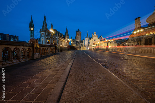 View from St. Michaels Bridge to the old town of Ghent, Belgium.