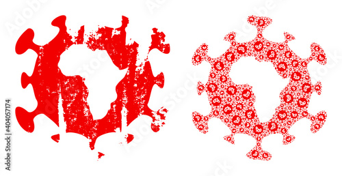 Vector African coronavirus composition is made from scattered recursive African coronavirus pictograms. Scratched African coronavirus icon. Recursive composition from African coronavirus.