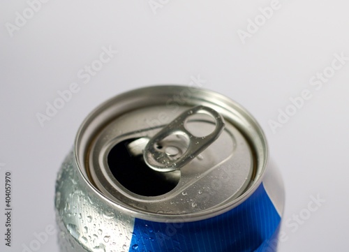 Opened can of beer isolated on white background. copy space for text
