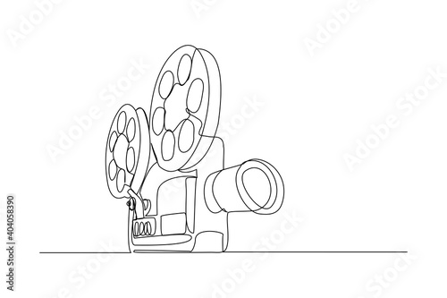 Continuous line drawing of retro old classic video player. Vintage analog movie projector item concept single one line art design graphic vector illustration
