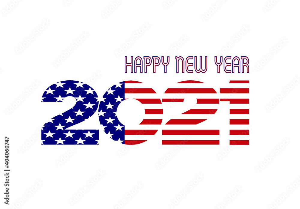 Obraz premium Happy New year 2021 with America Flag background in Number of 2021