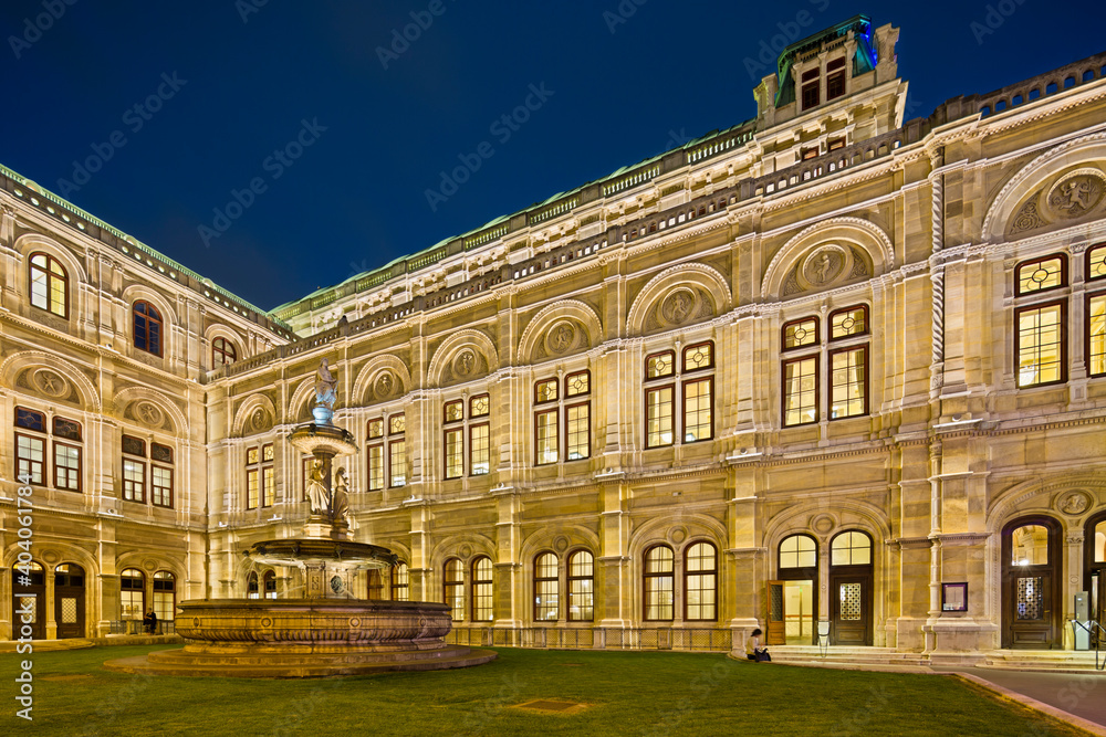 Vienna State Opera Fountain At Night, Austria