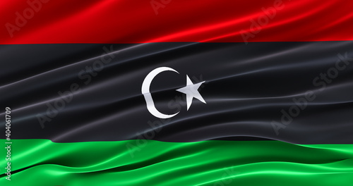Canvas Print Waving Fabric Flag of libya, Silk Flag of libya. 3D render