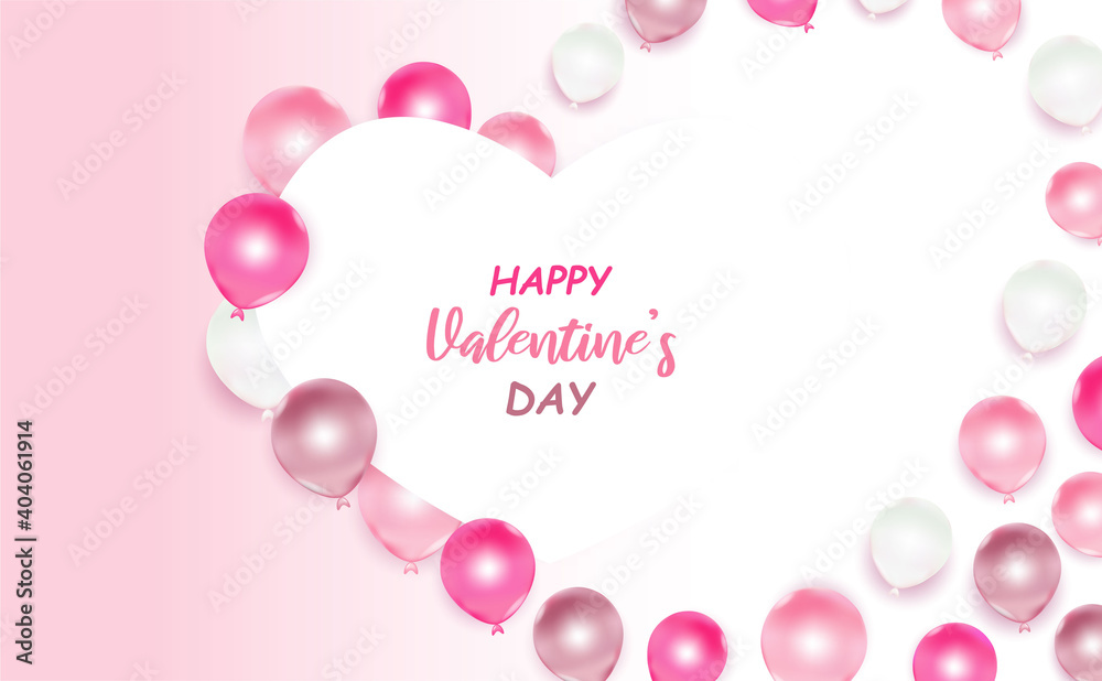 Love and Valentine's Day Postcard pink and white balloon pink color of vector.