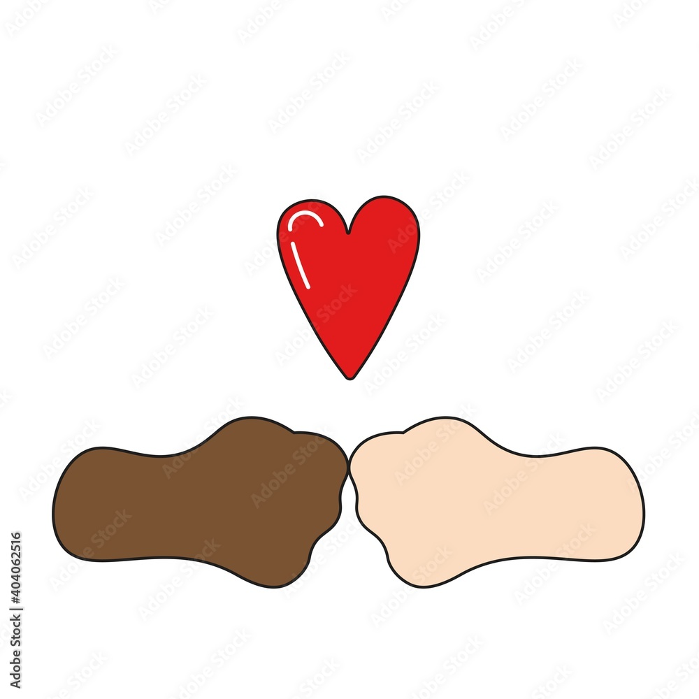 Abstract poster with and fists hearts.Greeting sign on cams with heart. A dark and light hand is a symbol of friendship. Vector.Can be used in web design as poster,banner,postcard. Abstract poster with and fists hearts.Greeting sign on cams with heart. A dark and light hand is a symbol of friendship. Vector.Can be used in web design as poster,banner,postcard.