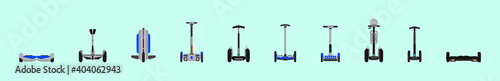 set of segway cartoon icon design template with various models. vector illustration isolated on blue background