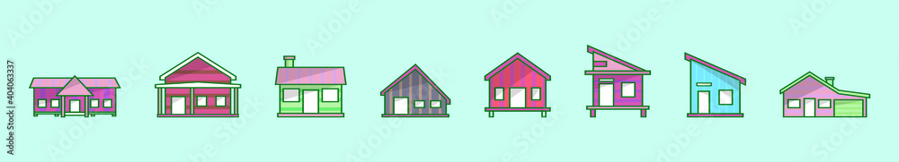 set of shack cartoon icon design template with various models. vector illustration isolated on blue background set of shack cartoon icon design template with various models. vector illustration isolated on blue background