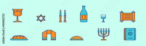 set of shabbat cartoon icon design template with various models. vector illustration isolated on blue background