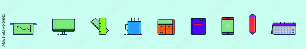 set of office item cartoon icon design template with various models. vector illustration isolated on blue background set of office item cartoon icon design template with various models. vector illustration isolated on blue background