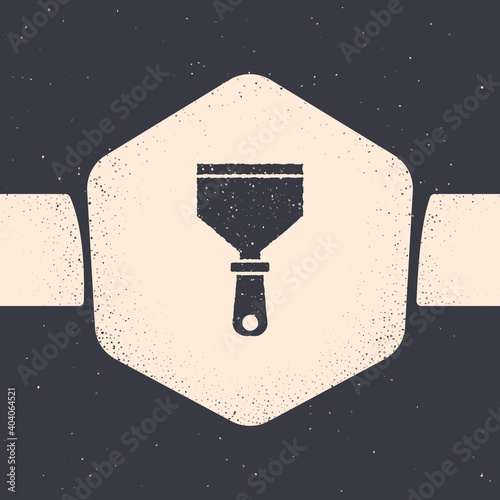 Grunge Putty knife icon isolated on grey background. Spatula repair tool. Spackling or paint instruments. Monochrome vintage drawing. Vector.