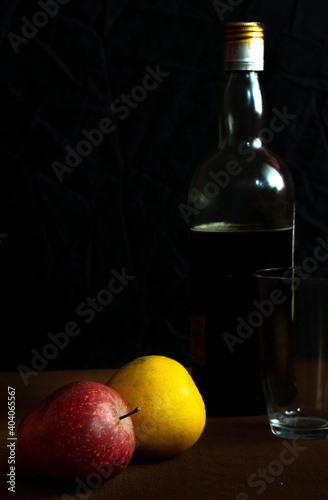 Fresh fruits placed on a brown background