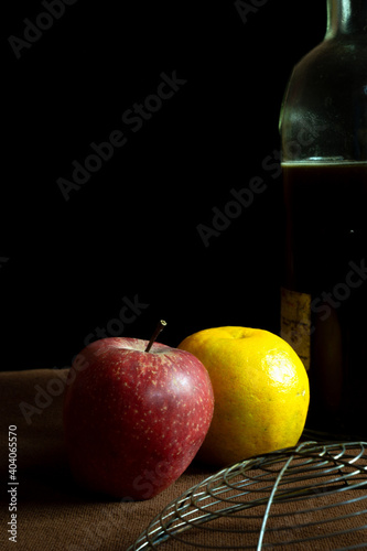 Fresh fruits placed on a brown background