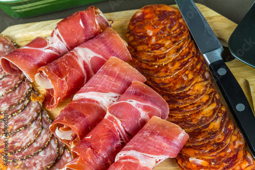 Tablou pe pânză Platters of cured meats