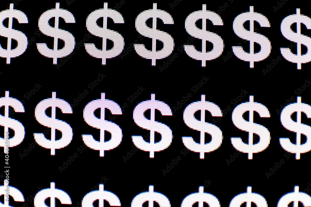 Currency Dollar symbol pattern on a black background. Monitor texture view. High quality photo Currency Dollar symbol pattern on a black background. Monitor texture view. High quality photo